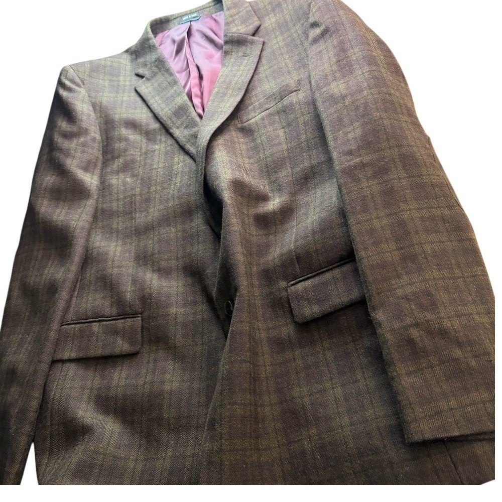 Tommy Hilfiger Men's Brown Plaid‎ Sport Coat Blazer Wool Blend Lined